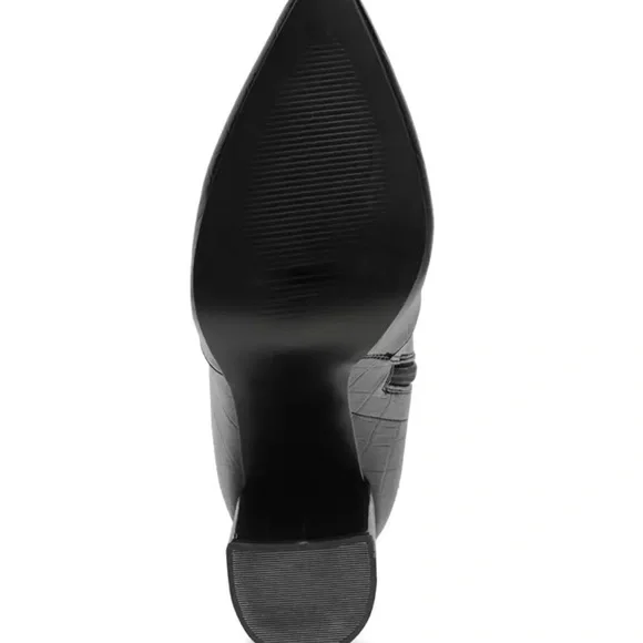 London Rag Croc Embossed Black Over the Knee Boots Sz 5 - Picture 11 of 12